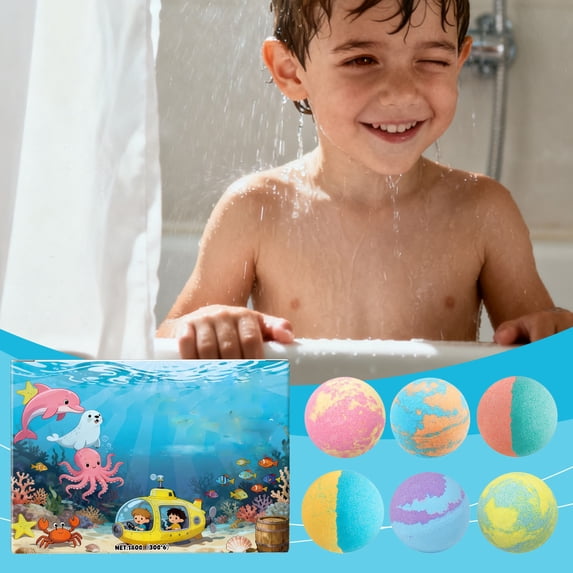 6PCs Splashing Surprise Bath Ball Set,Toy Inside Fizzies,Natural Sea Salt Balls for Kids' Fun Bath Time