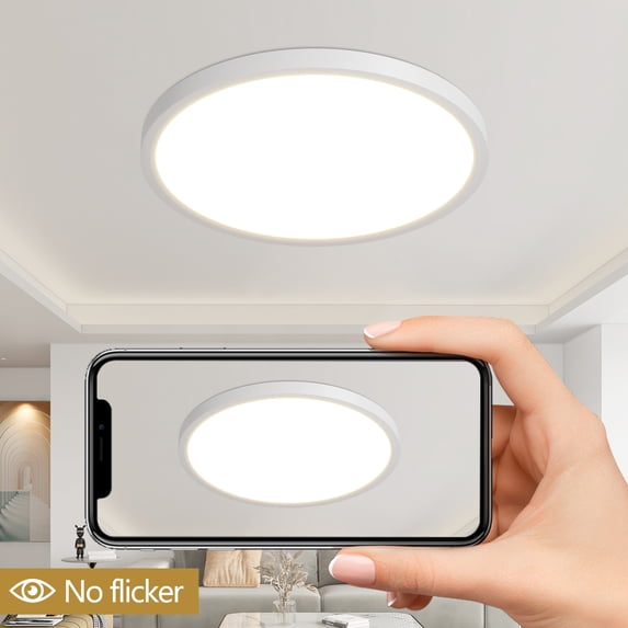 6PK 12 Inch Dimmable LED Flush Mount Ceiling Light, 2700K-6500K Adjustable,24W 2880LM Modern Ultra Thin Flat Round Fixtures for Low Ceiling Bedroom Kitchen Hallway Basement Closet,White