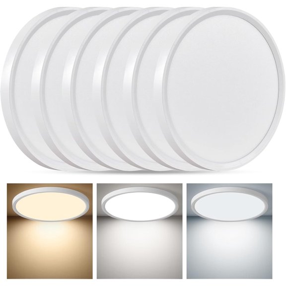 6PK 12 Inch LED Flush Mount Ceiling Light, 24W, 2520LM, 3000K/4000K/6000K CCT Selectable, 0.9inch Super Slim LED Ceiling Light Fixture, Low Profile Round Flat Panel Light for Bedroom,Kitchen,Hallway
