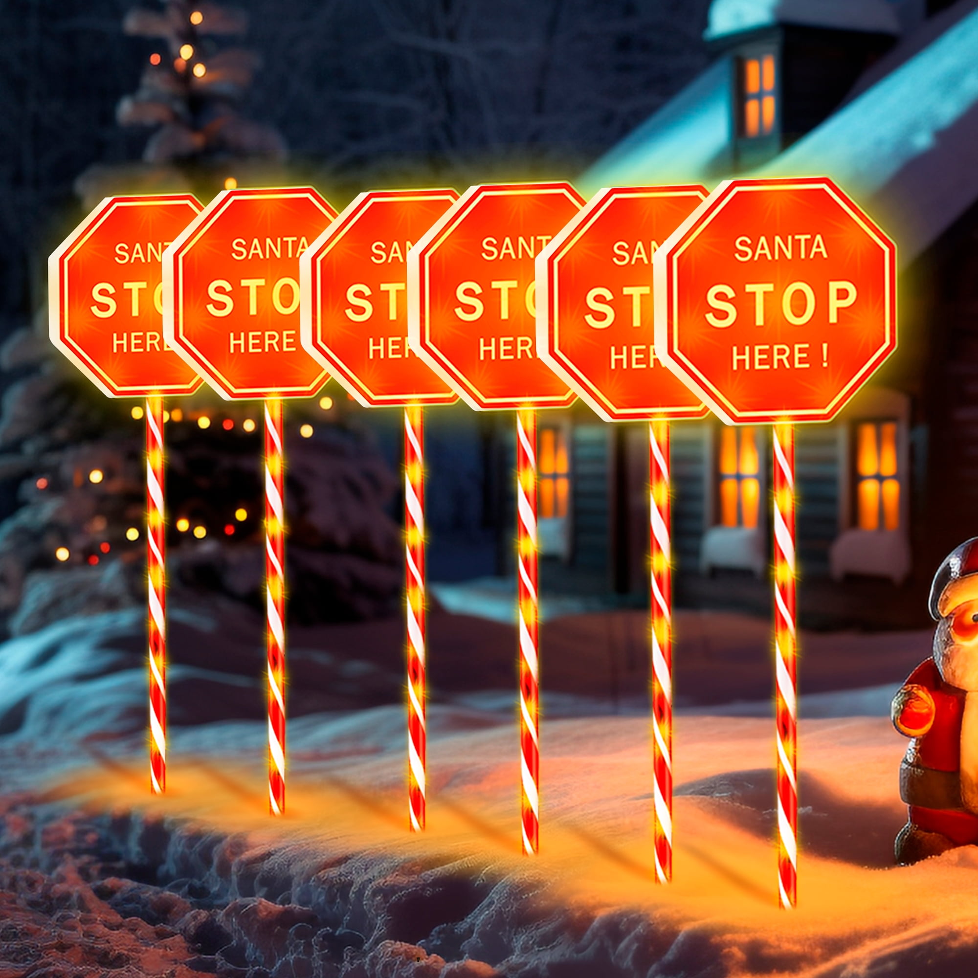 6PK 28inch Outdoor Christmas Decoration Lights Santa Stop Here Sign