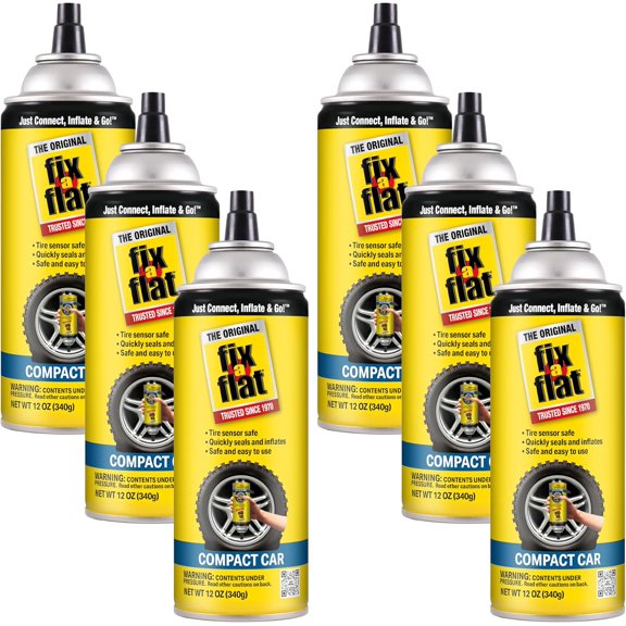 6PK Aerosol Emergency Flat Tire Repair and Inflator, for Compact Tires, Eco-Friendly Formula, Universal Fit for All Compact Cars, 12 oz. (Pack of 6)