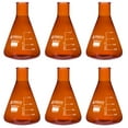 thumbnail image 1 of 6PK Erlenmeyer Flask, Amber, 500mL - Borosilicate Glass - Narrow Neck Flasks, Conical Flasks, Glass Flasks - Eisco Labs, 1 of 2