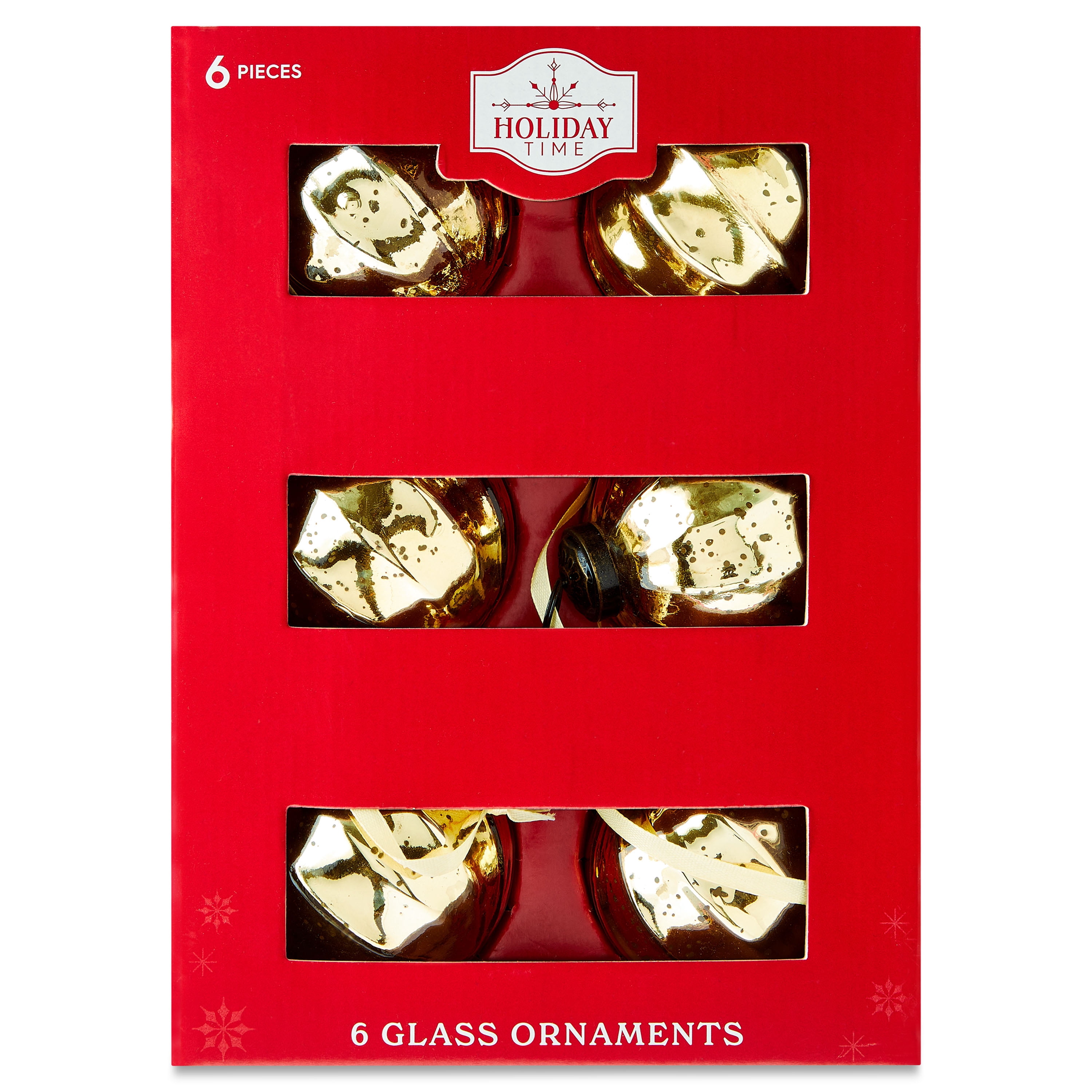 6 Count Gold Glass Ball Christmas Ornaments, 3", by Holiday Time