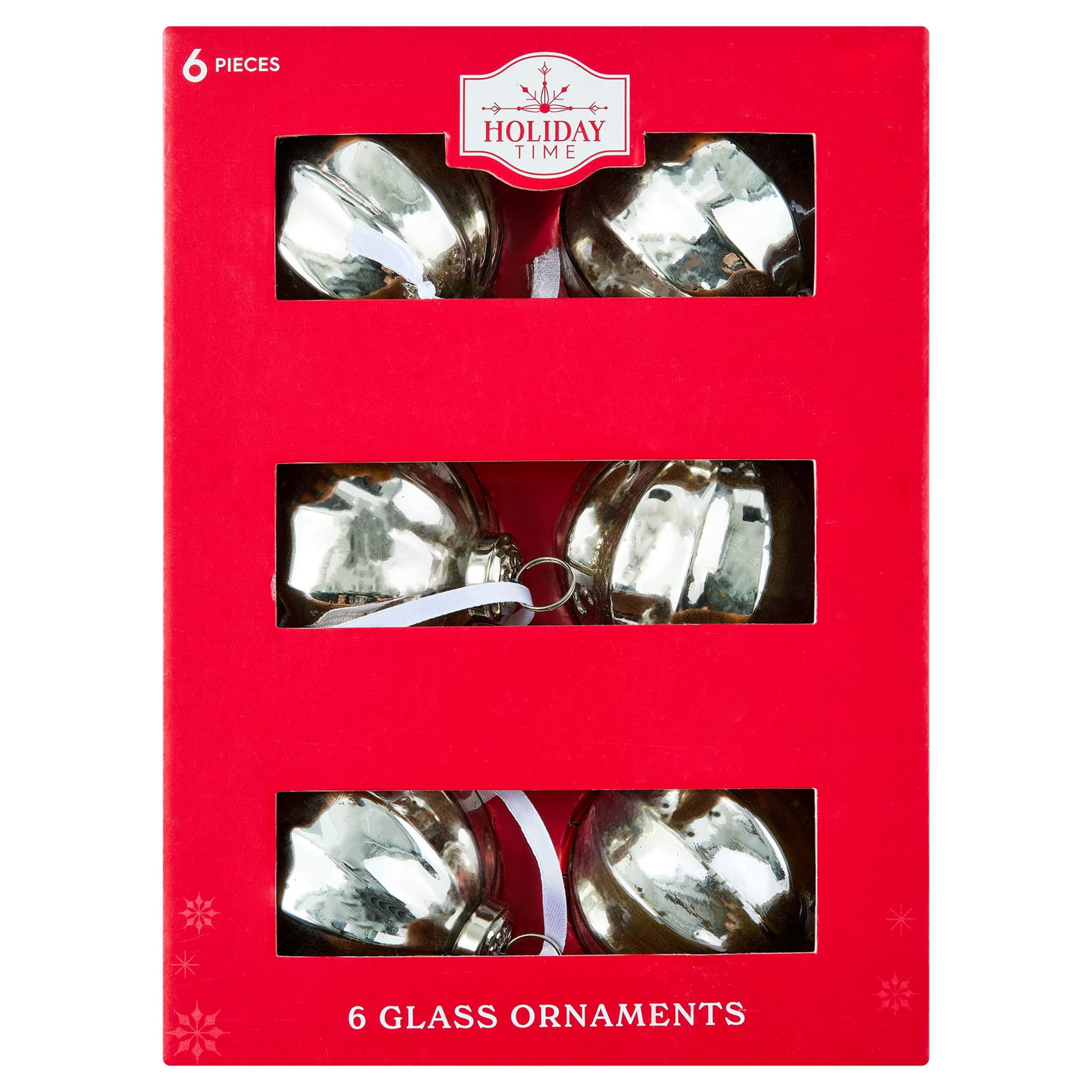 6-Count Silver Mercury-Style Glass Ball Christmas Ornaments, 3.3", by Holiday Time