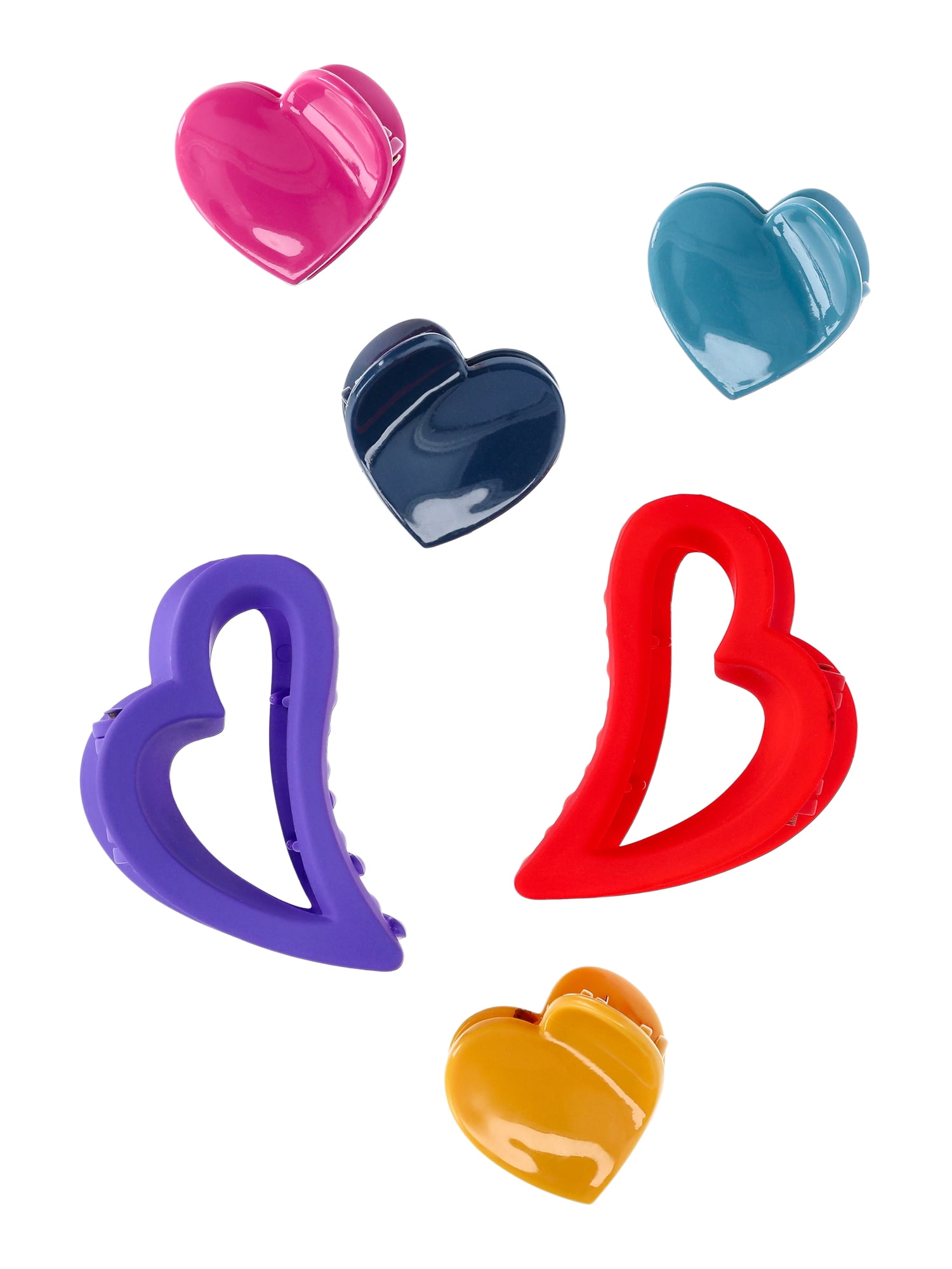 Wonder Nation Girls' Heart Hair Claw Clip Set, 6-Piece, Multi