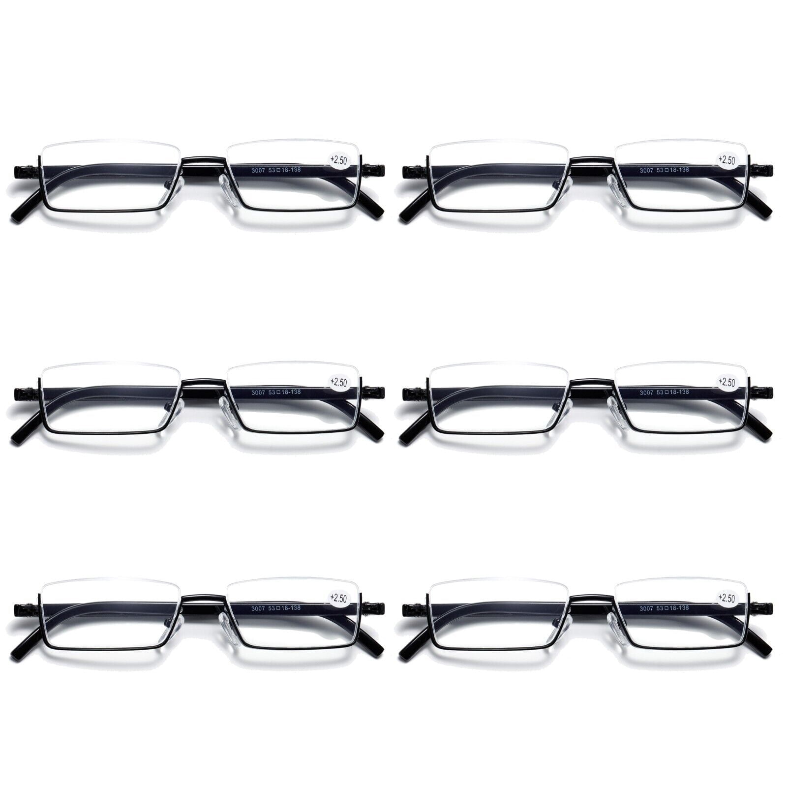 6PK Half Rim Metal Frame Small Mens Reading Glasses Blue Light Blocking Readers