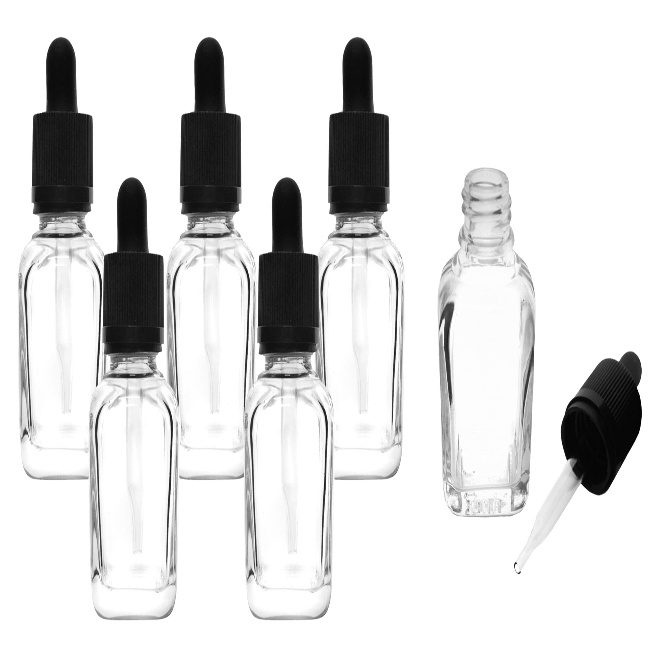 6PK Heavy Duty Barnes Dropping Bottles, 30ml (1oz) - Transparent Soda Glass - 1ml Capacity Glass Dropper - Screw Cap with & Rubber Bulb - Eisco Labs