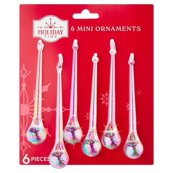 6-Count Iridescent Drop Mini Christmas Ornaments, 3.8", by Holiday Time
