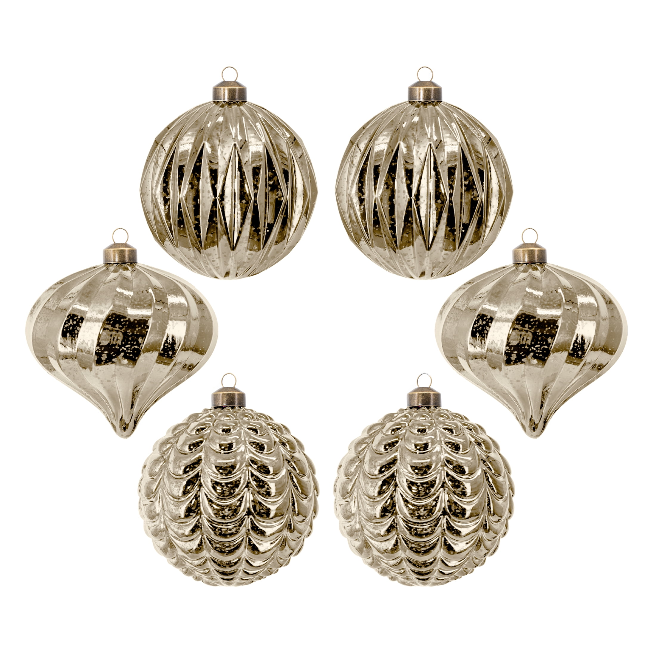 My Texas House 6-Count Gold Mercury-Style Shatterproof Christmas Ornaments