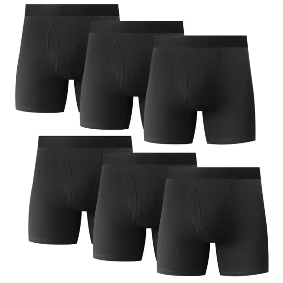 6PK Mens Cotton Boxer Briefs Tagless Comfort Flex Underwear With Opening Fly
