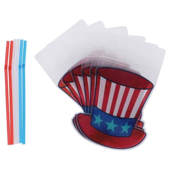 Stars and Stripes Top Hat Plastic Drink Pouches, 9.7 oz, 6 Sets, Patriotic by Way To Celebrate
