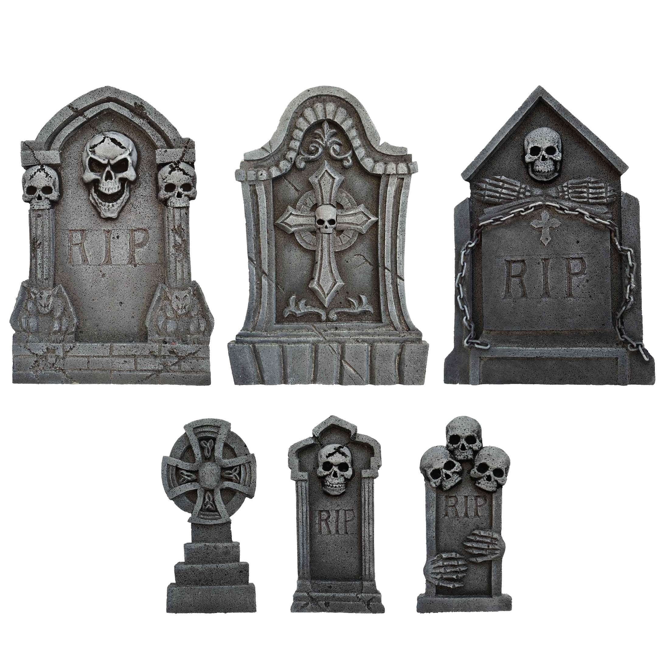 Tombstones Skulls Decoration Set, Gray, 6 Pieces, Halloween by Way To Celebrate