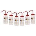 thumbnail image 1 of 6PK Wash Bottle for Acetone, 500ml - Labeled with Color Coded Chemical & Safety Information (4 Colors) - Wide Mouth, Self Venting, Low Density Polyethylene - Eisco Labs, 1 of 1