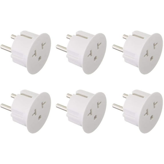 6PKSCHUKO Heavy Duty Grounded USA American to European German Schuko Outlet Plug Adapter - 6 Pack