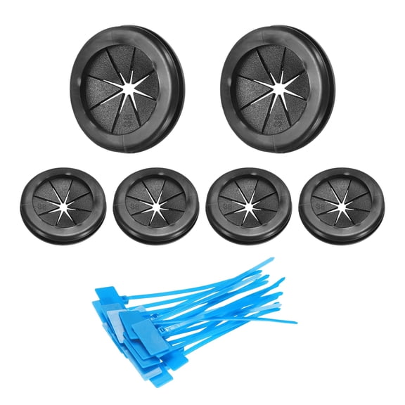 6Pack 1-1/4"(32mm) ID 1-1/2" (38mm) Drill Hole Grommets with Cable Ties, Black