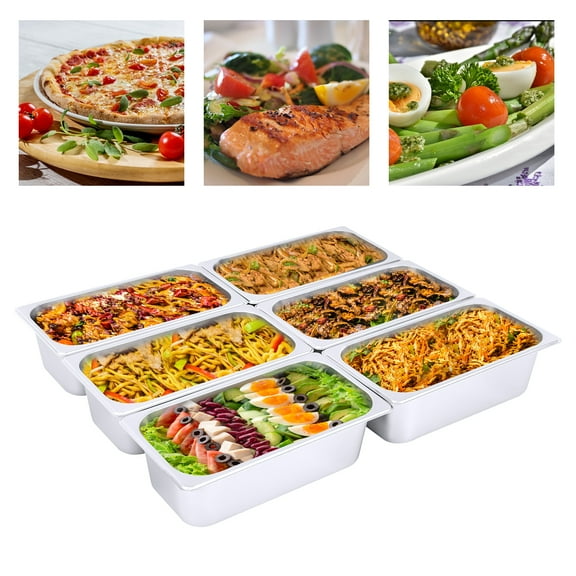 6Pack 1/3 Size Pan Stainless Steel Steam Hotel Prep Table Food Container Rectangular Pan