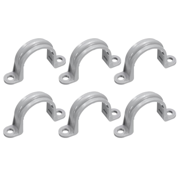 6Pack 1 Inch Pipe Straps, 2 Hole Conduit Pipe Clamps Supports, Mounting Bracket Clips for Cables and Tube Fittings, Gray