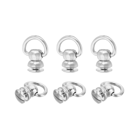 6Pack 11.5mm Brass Ball Studs Rivets D Ring Button Ball Studs for Purse, Silver