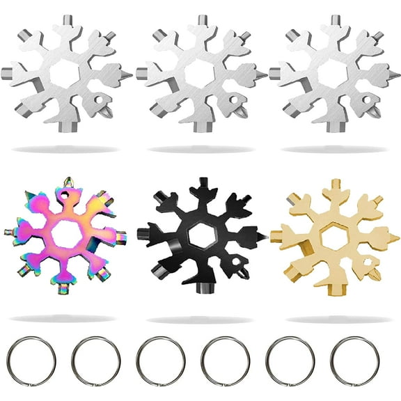 6Pack 18 in 1 Snowflake Multitool,Portable Stainless Steel Snowflake Multitool for Outdoor Travel Adventure Wrench Bottle Opener,Christmas Great Gifts