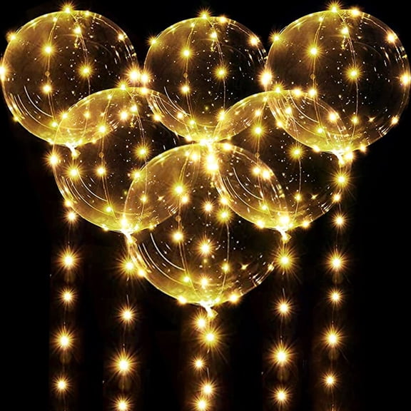 6Pack 20 Inch Clear LED Light up Bobo Balloons with Sticks Warm White for Valentine's Day,Christmas,Birthday,Wedding,Decoration