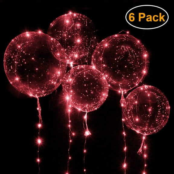 6Pack 20in Clear LED Light up Bobo Balloons with Sticks Red for Valentine's Day,Christmas,Birthday,Wedding,Decoration