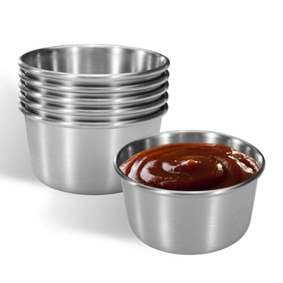6Pack 2Oz Dipping Sauce Cups, Metal Sauce Cups, Reusable Metal Condiment Ramekin Bowls in Silver Finish