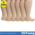thumbnail image 1 of 6Pack 2XL 10# Open Toe Compression Socks for Men and Women Stockings 20-30mmHg Support Circulation Recovery Shin Splints Varicose Veins ChYoung, 1 of 11