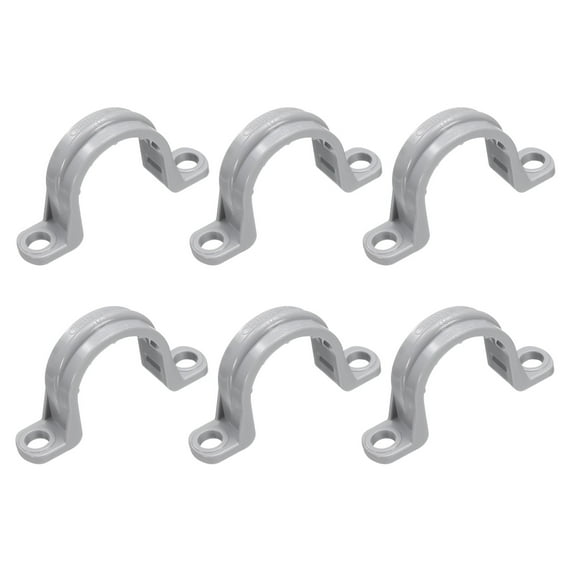 6Pack 3/4 Inch Pipe Straps, 2 Hole Conduit Pipe Clamps Supports, Mounting Bracket Clips for Cables and Tube Fittings, Gray