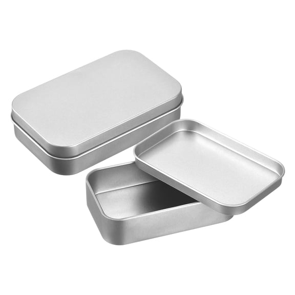 6Pack 3.7x2.4x0.9 Inch Metal Tin Box Containers, Storage Box with Lid, Silver