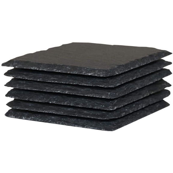 6Pack 4 x 4 Inch Gorgeous Black Slate Stone Coasters Bulk Square Coaster for Laser Engraving,Painting,Drink Bar Kitchen Home,DIY Handmade Natural Rough Edge,Set of 6