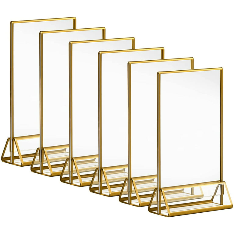 HIIMIEI Acrylic Gold Frames Sign Holders 4x6, Double Sided Table Menu Display Stand, Wedding Table Numbers Holder(6 Pack)