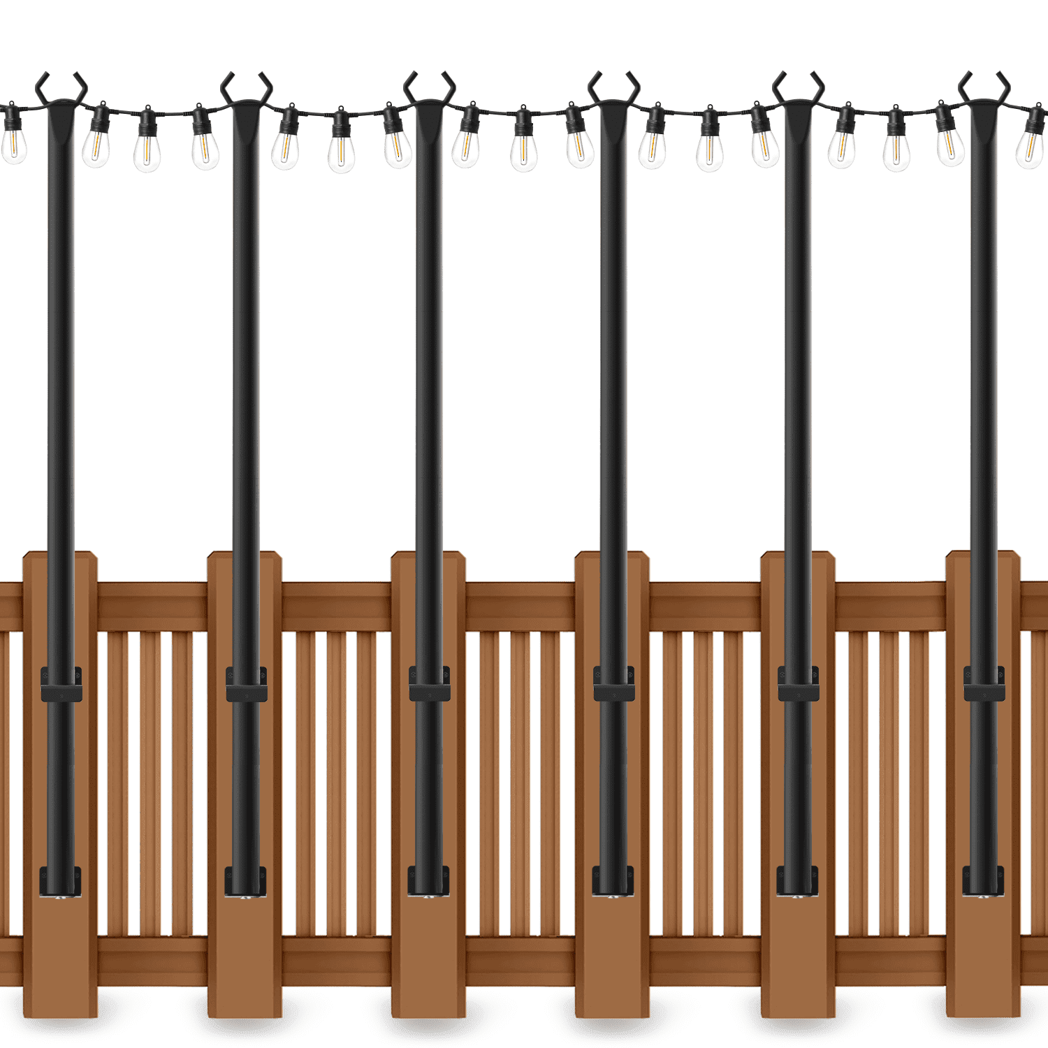6Pack 5FT Heavy Duty Metal Outdoor String Light Poles with Stable Stand, Hanging Light Poles for Patio Backyard Garden Wedding Party Decor