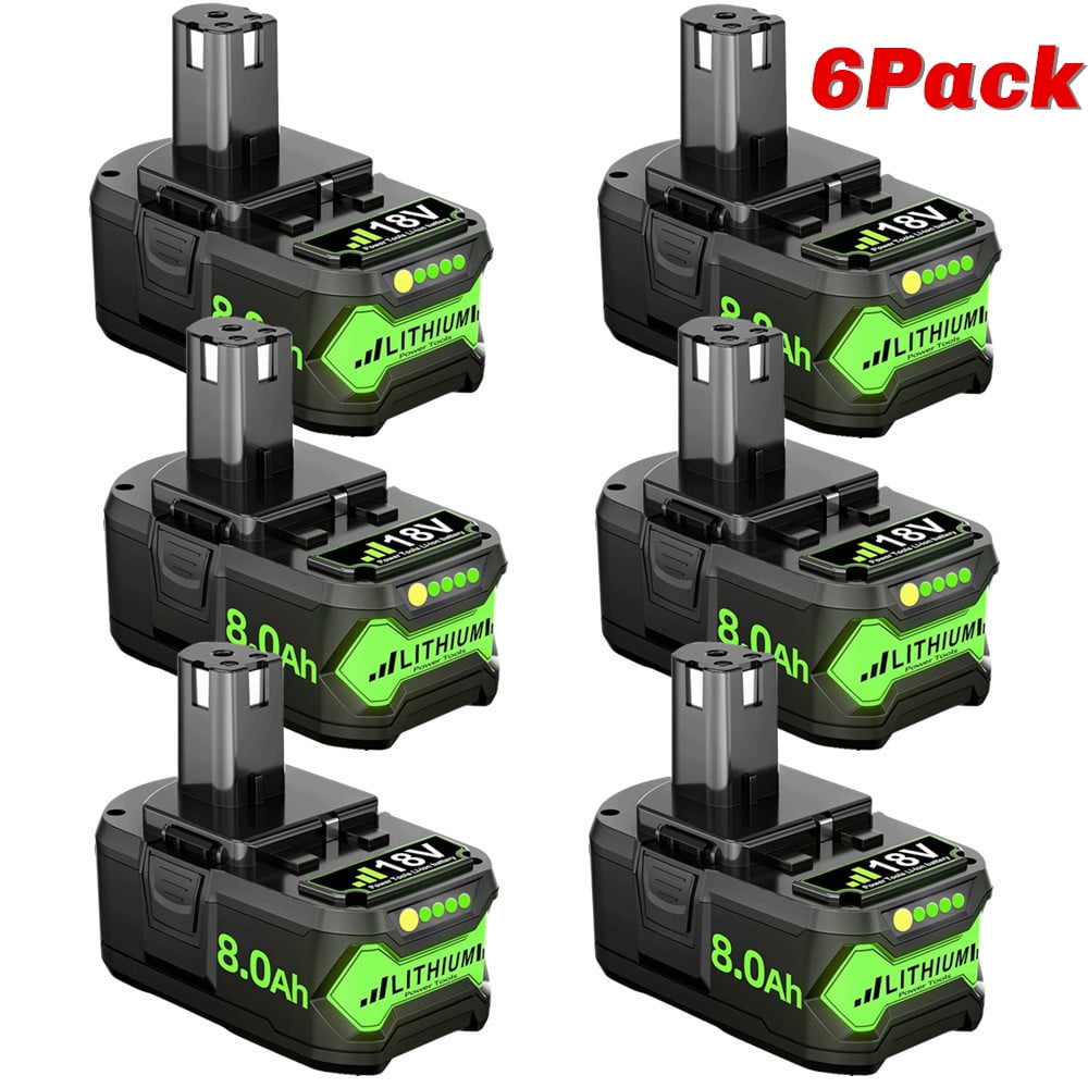 6Pack 8.0AH For Ryobi 18V P108 One+ Plus High Capacity Battery 18 Volt ...