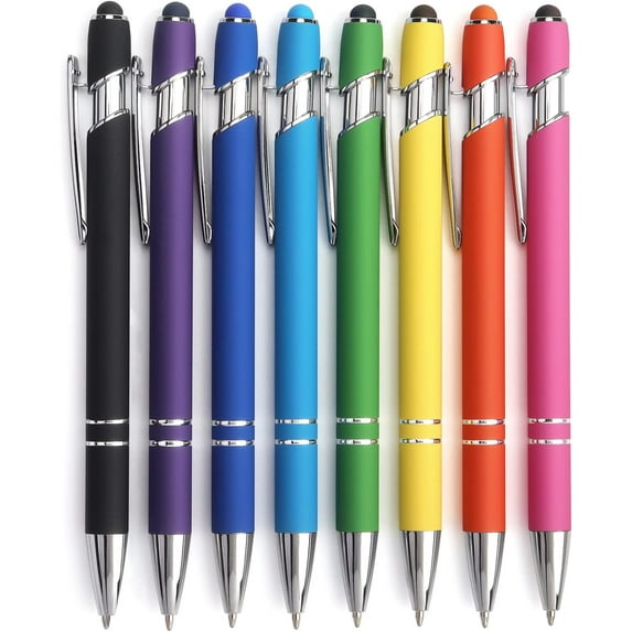 6Pack/8 Pack Ballpoint Pen 2-in-1 Stylus Retractable Ballpoint Pen with Stylus tip, Metal Stylus Pen for Touch Screens, 1.0 mm Black Ink