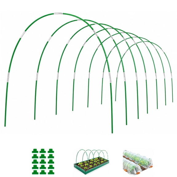 6Pack 8ft Garden Grow Hoops, RustFree Fiberglass Greenhouse Frame for Row Covers, Netting, Shade Cloth & Plant Support