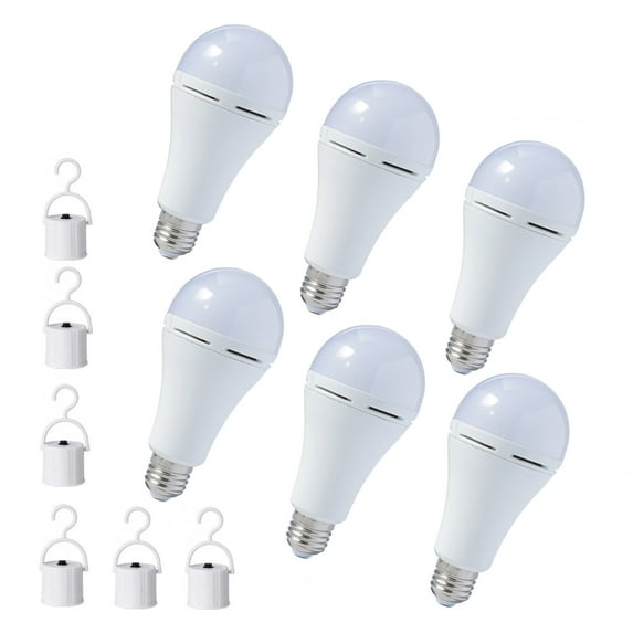 6Pack A21 Rechargeable LED Bulbs 9W E26 Screw Base Multi-Function Battery Backup Emergency Light for Power Outage Camping Outdoor Activity