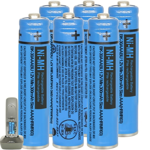 6Pack BK-30AAABU Ni-MH AAA Rechargeable Batteries 300mah AAA Ni-MH Rechargeable Batteries 1.2V for Panasonic Cordless Phones, Remote Controls, Electronics