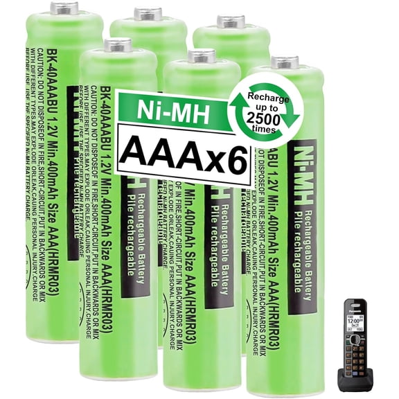 6Pack BK-40AAABU Ni-MH AAA Rechargeable Batteries 1.2V 400mah for Cordless Phones, Remote Controls, Electronics