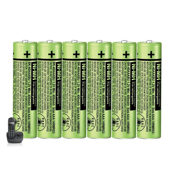 6Pack BK-40AAABU Ni-MH AAA Rechargeable Batteries 1.2V AAA Ni-MH Rechargeable Batteries 400mAh for Panasonic Cordless Phones, Remote Controls, Electronics