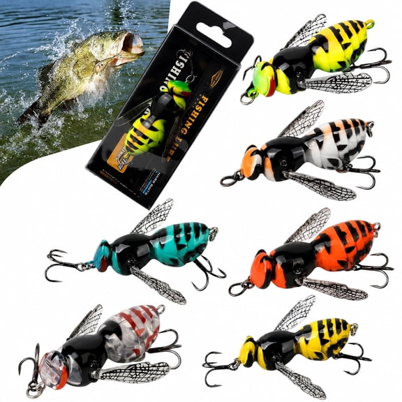 6Pack Bionic Wasp Topwater Lure,Top Water Fishing Lures,Topwater Lures for Bass Walleye Pike,2026 Wasp Crawl Bait for Freshwater and Saltwater-Floating Hard Bait w/Carbon Steel Treble Hooks