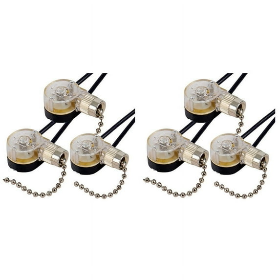 6Pack Ceiling Fan Light Switch ZE-109 Pull Chain Replacement (Nickel)
