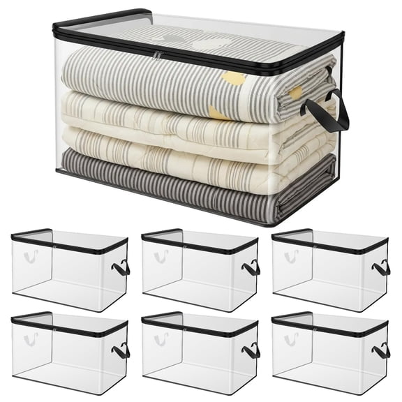 6Pack Clear Clothes Storage Bags, 60L PVC Blanket Storage Bags, Vinyl Foldable Moving Bags with Zipper, Closet Organizers and Storage Containers for Bedding, Duvet, Pillow