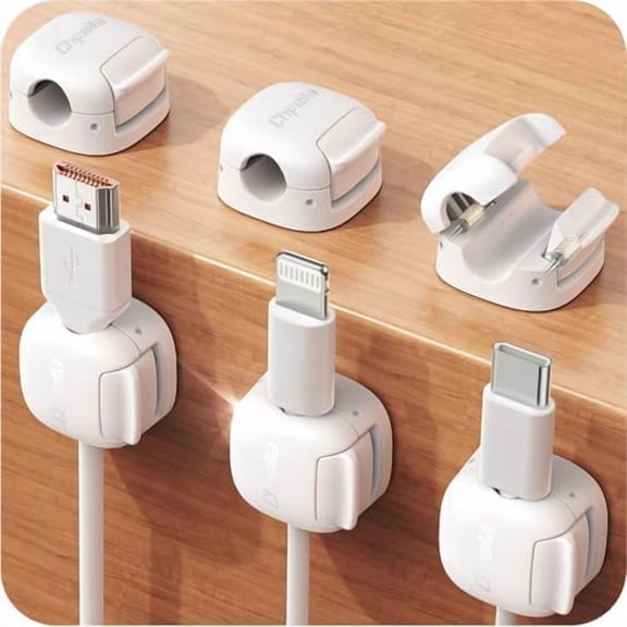 6Pack Cord Organizer, Hasako Compact Dual Spring & Clasp Lock Cable Management Clips, Adhesive Phone Charger Keeper, Wire Holder for Nightstand/Wall/Car, Home Office Desk Accessories Decor Essentials