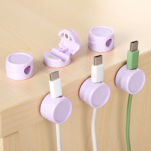6Pack Cord Organizer Holder, Round Cable Clips, Purple