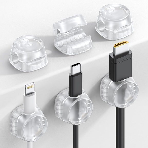 6Pack Cord Organizer, Office Desk Accessories - Clear Cable Management Clips, Home Workspace Chritsmas Organization Accessories, Nightstand Desk Decor, Dorm Room Desktop Gadget Essentials