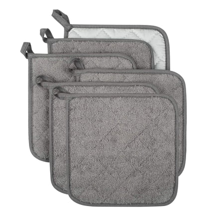 6Pack Cotton Quilted Oven Pot Holders Black 7x7 Inch Heat Resistant for Kitchen Hot Dishes Pans