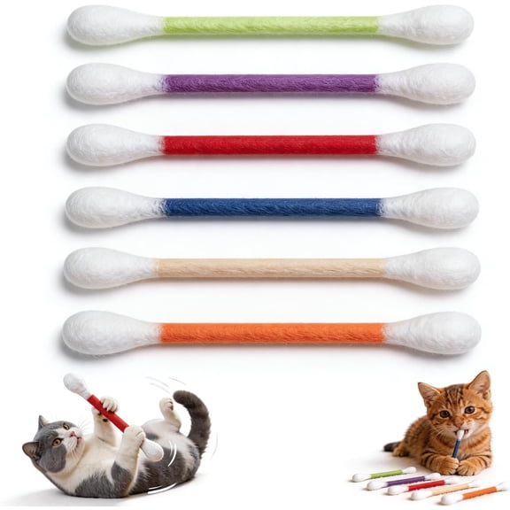 6Pack Cotton Swabs Cat Toys with Catnip, Giant Qtip Chew Sticks & Teething Ropes for Boredom Relief, Durable Interactive Felt Kitty Kicker Toy for Exercise.