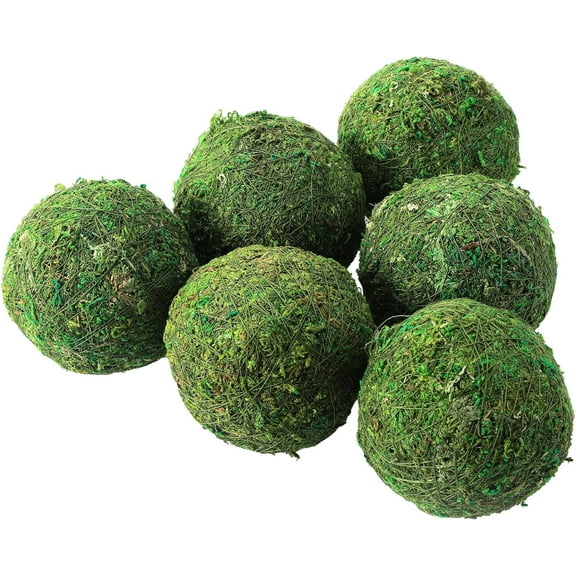 6Pack Decorative Faux Dried Moss Balls- 3" Artificial Green Plant Mossy Globes Handmade Sphere Moss Gift for Home Dough Bowl Vase Chinoiserie Decors Party Wedding Display