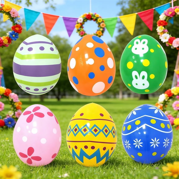 6Pack Easter Inflatables Decorations,Hanging Blow up Colorful Easter Bunny Egg,Large Bunny Easter Egg Inflatable Decorations Decor for Holiday Party Yard Indoor Outdoor Garden Lawn