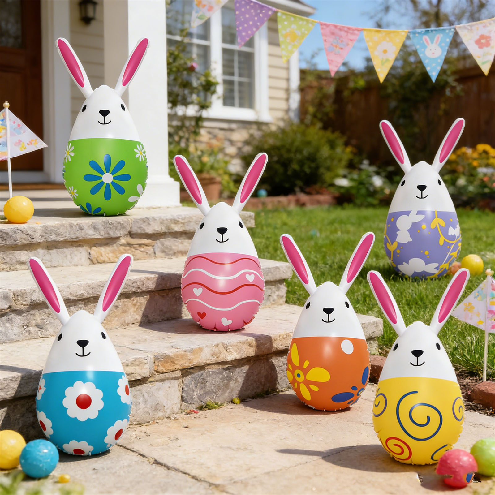 Easter Inflatable Tree 6Pack Easter Inflatables Decorations,Hanging Blow up Colorful Easter ...